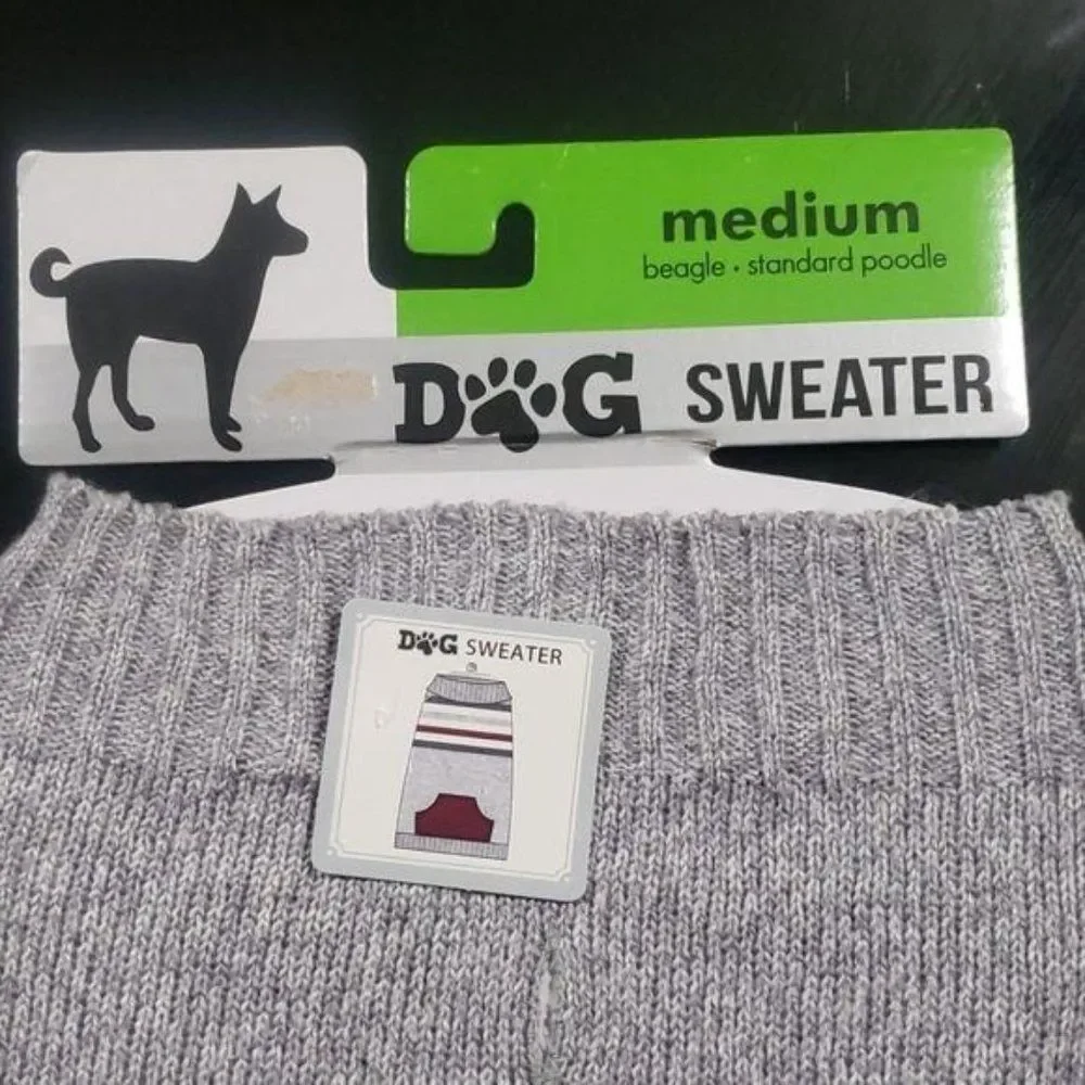 Medium striped pocket gray red dog knit sweater‎